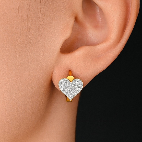 🆕️18K Gold Plated Shimmering Heart Huggie Earrings 💖 Trendy Sparkling Hoops - Picture 3 of 12